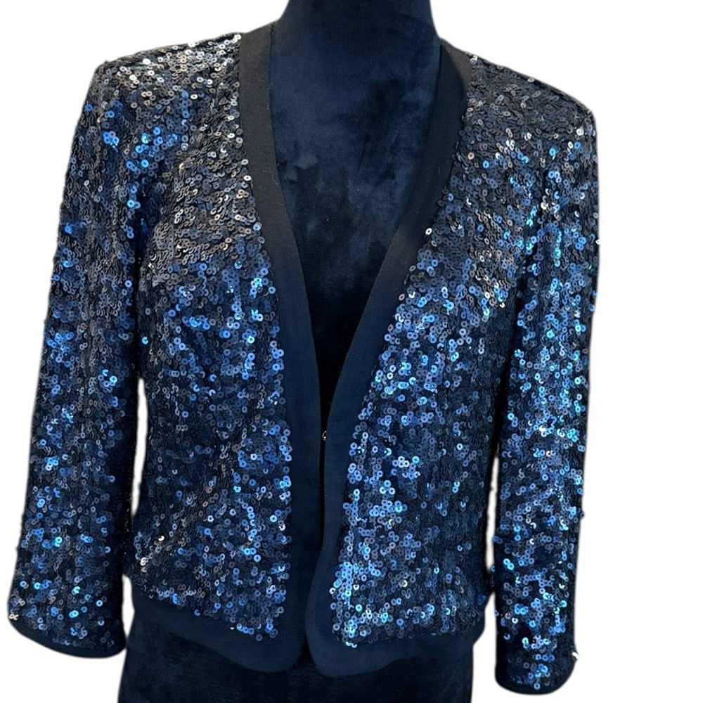 Forever 21 Women's Black and Blue Sequin Blazer Jacket Shrug Size Large
